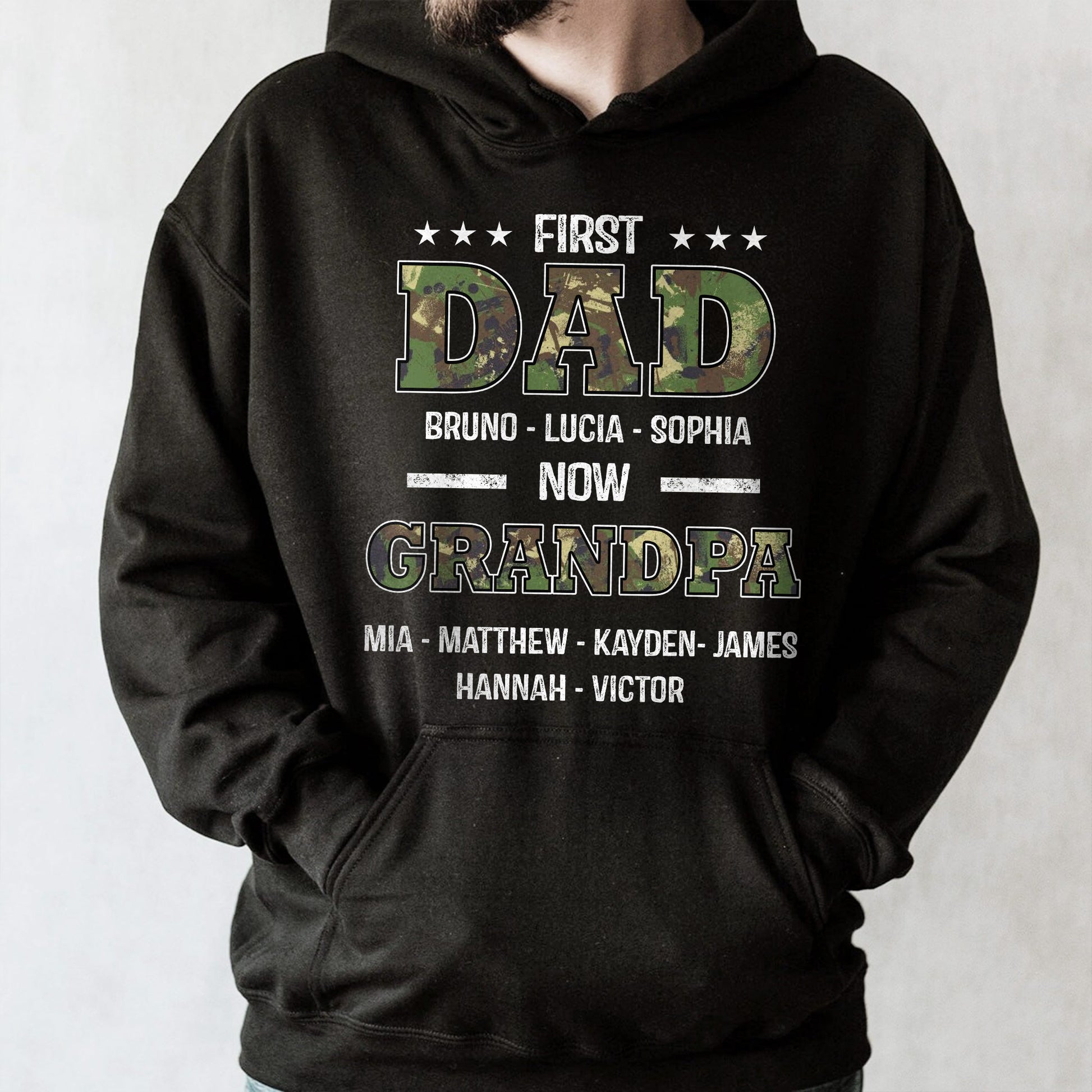 First Dad Now Grandpa, Stars and Text