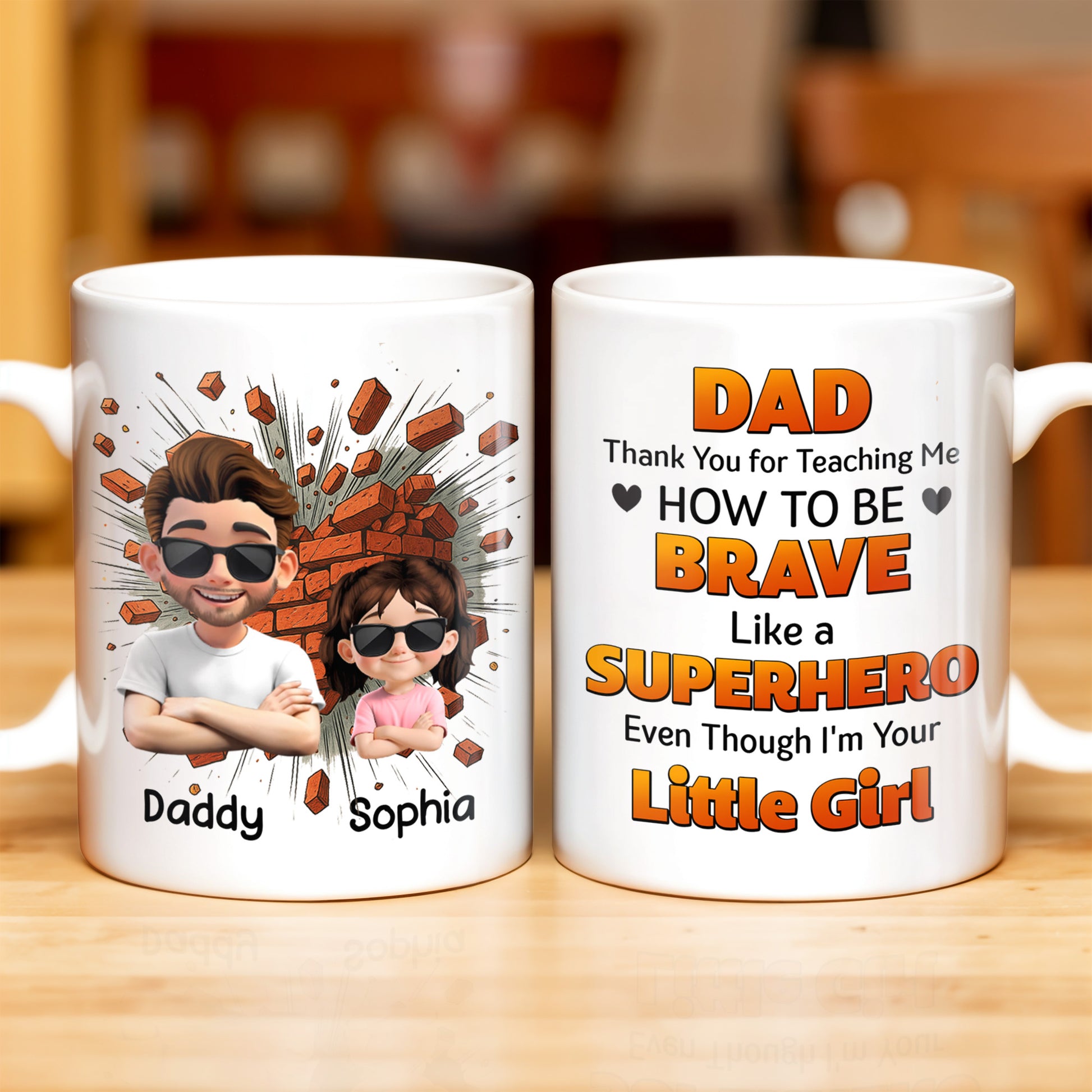 Dad Thank You for Teaching Me How to Be Brave, Cartoon Figures of Father and Daughter