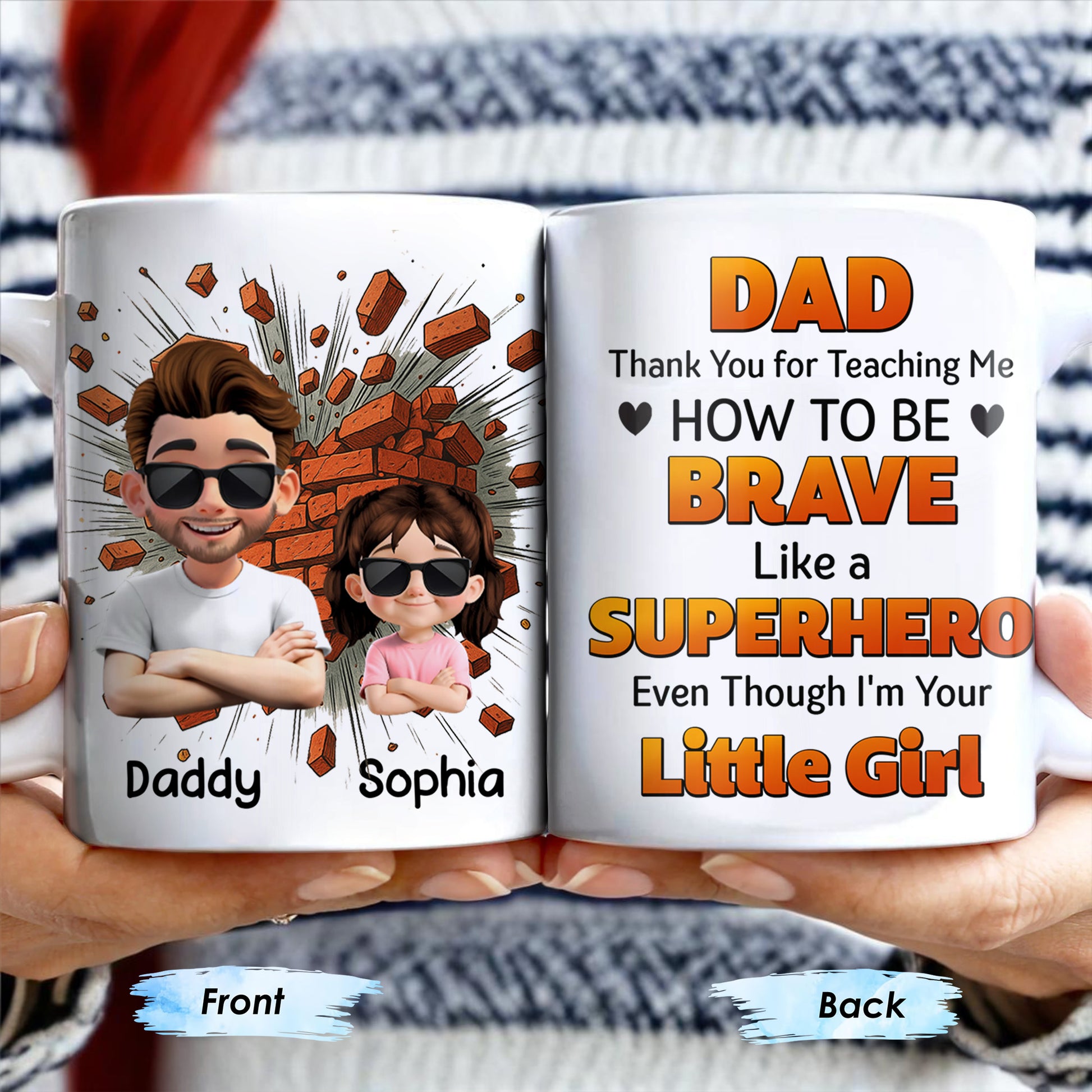 Dad Thank You for Teaching Me How to Be Brave, Cartoon Figures of Father and Daughter