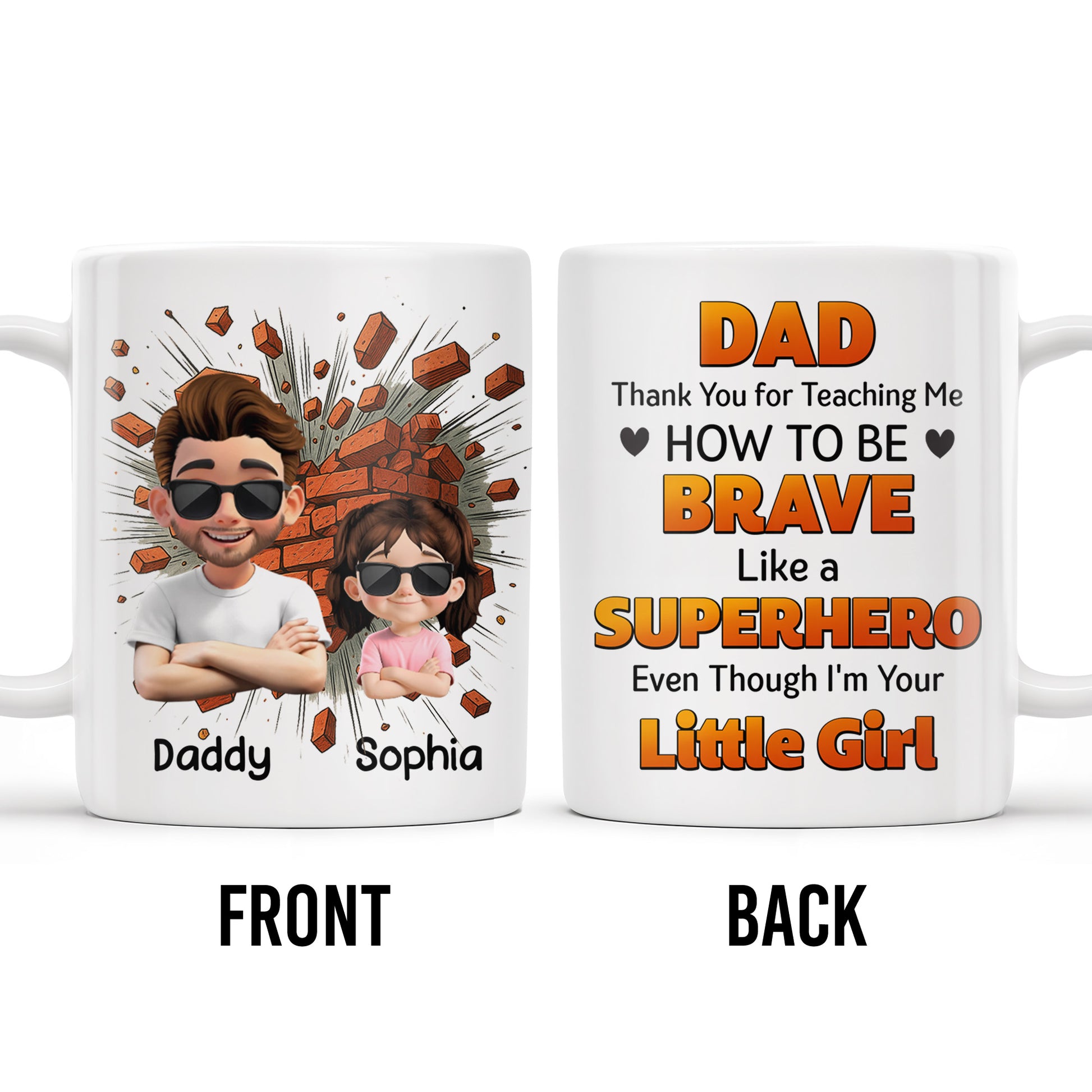 Dad Thank You for Teaching Me How to Be Brave, Cartoon Figures of Father and Daughter