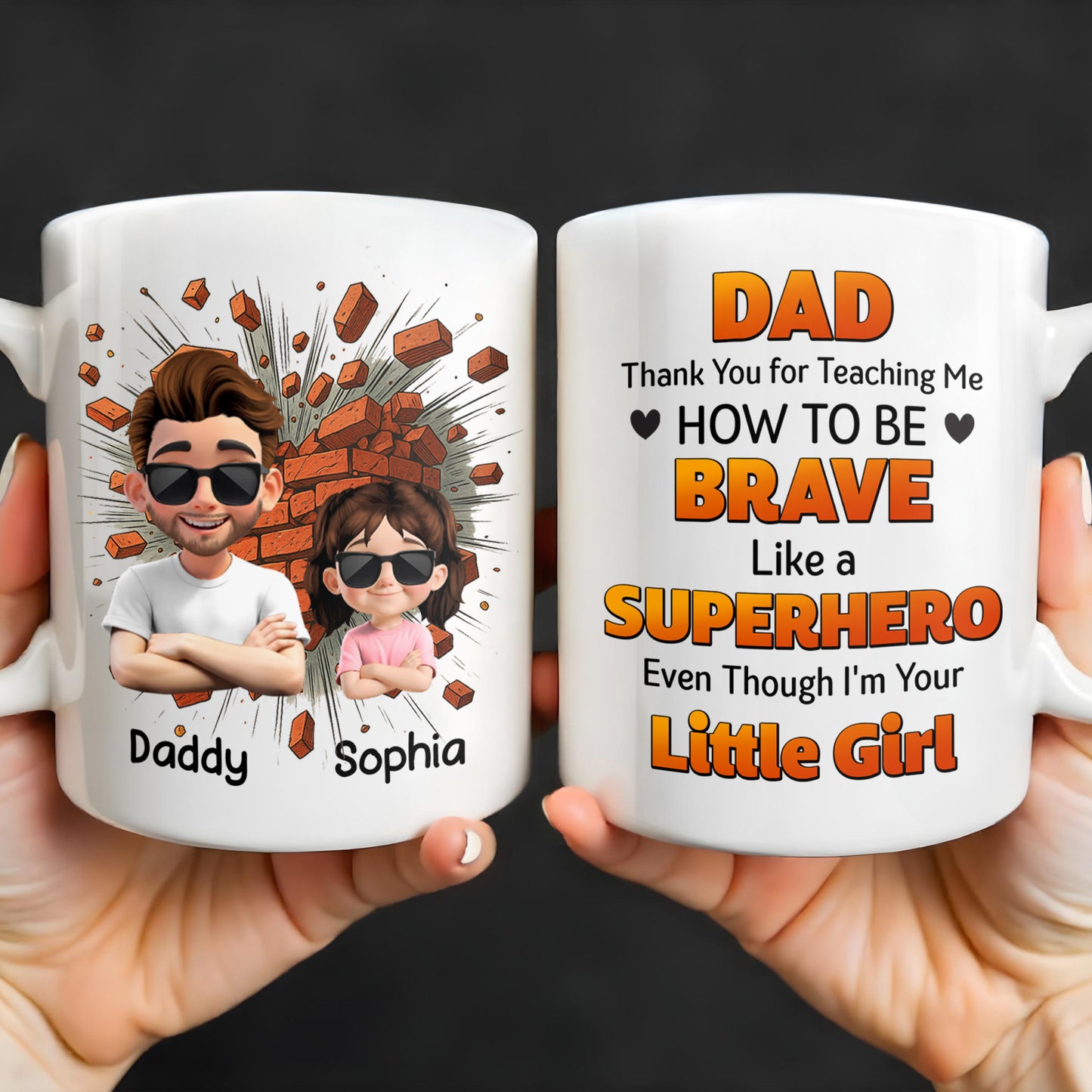Dad Thank You for Teaching Me How to Be Brave, Cartoon Figures of Father and Daughter