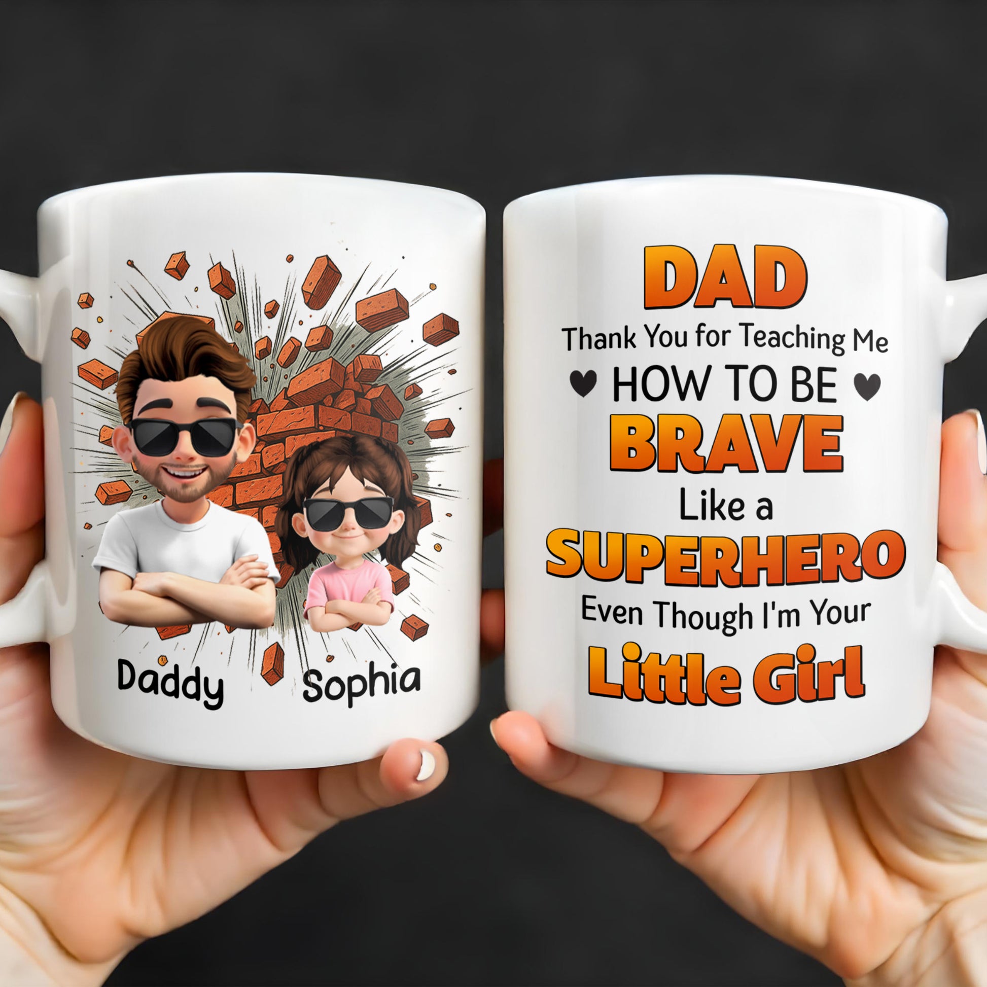 Dad Thank You for Teaching Me How to Be Brave, Cartoon Figures of Father and Daughter