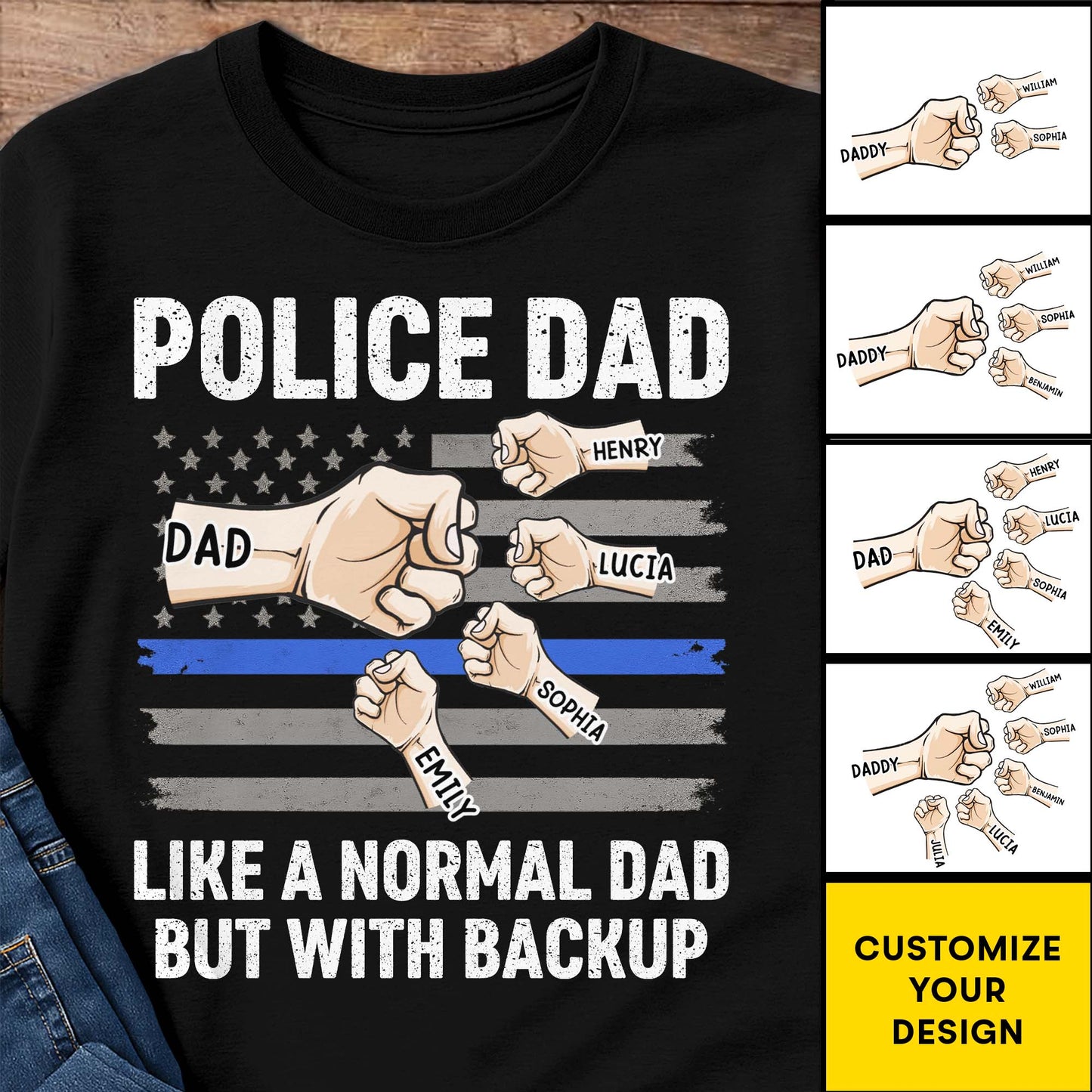 Papá policía como un padre normal, pero con refuerzos - Camiseta y sudadera unisex personalizada - DAD152_BBAS