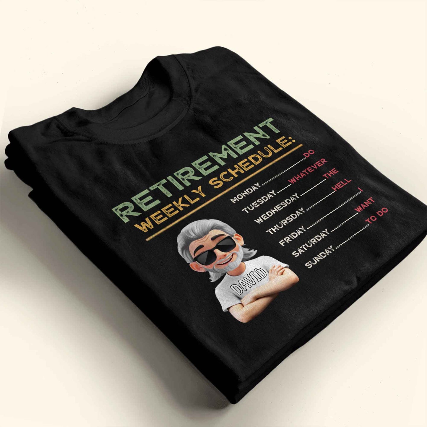 Retirement Weekly Schedule, Text and Cartoon Character