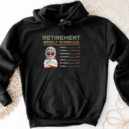 Retirement Weekly Schedule, Text and Cartoon Character