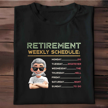 Retirement Weekly Schedule, Text and Cartoon Character