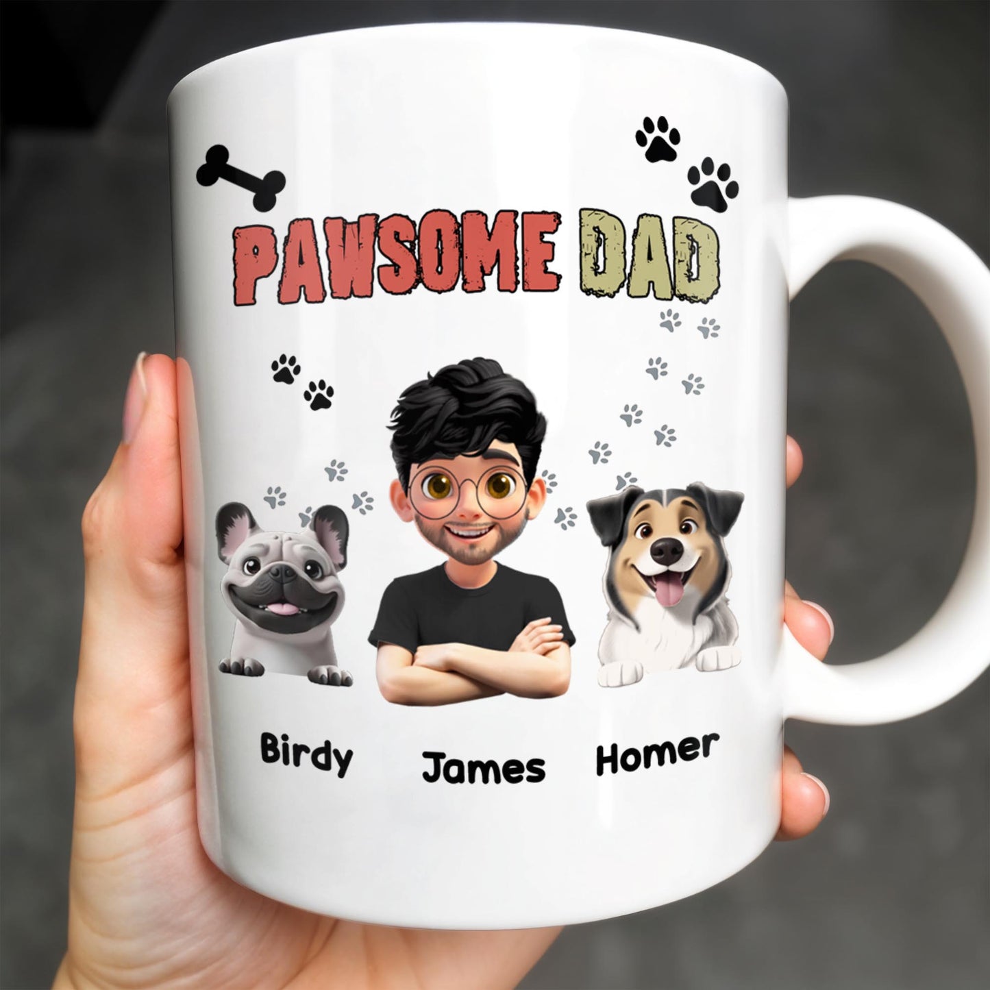 Pawsome Dad, Cartoon Man And Dogs