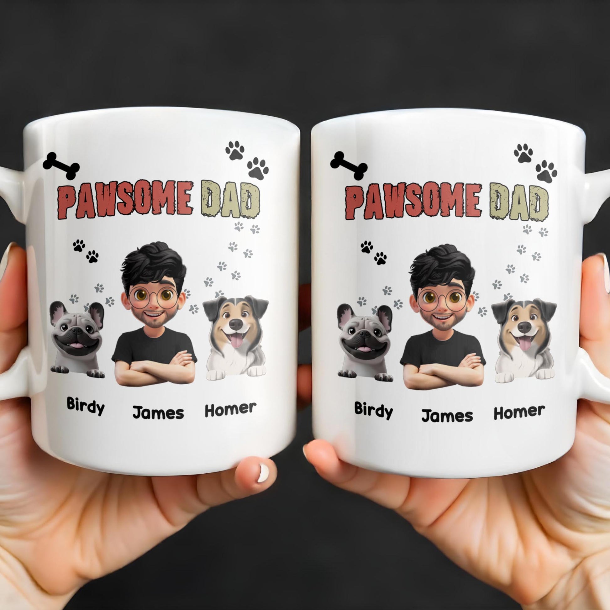 Pawsome Dad, Cartoon Man And Dogs