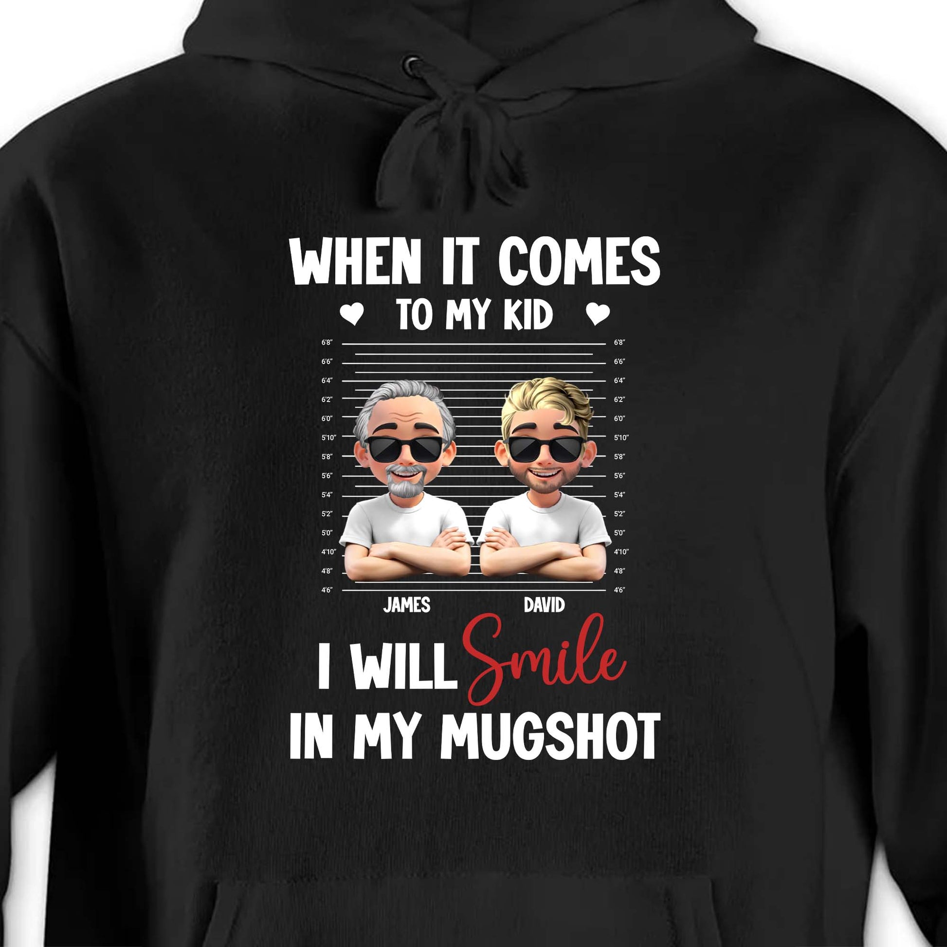 When It Comes To My Kid I Will Smile In My Mugshot, Caricature Figures