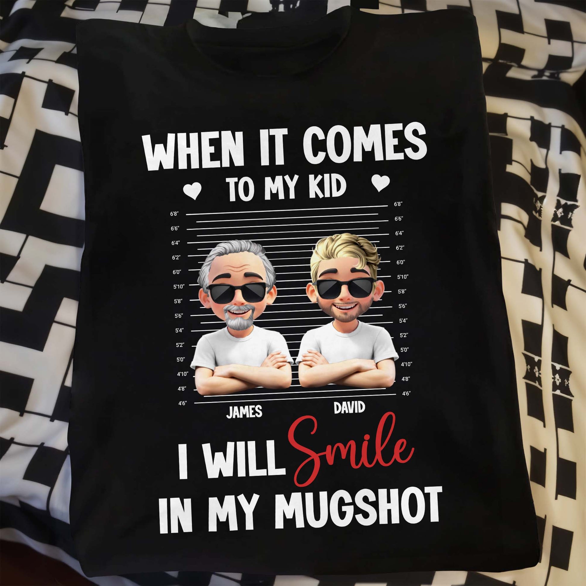 When It Comes To My Kid I Will Smile In My Mugshot, Caricature Figures