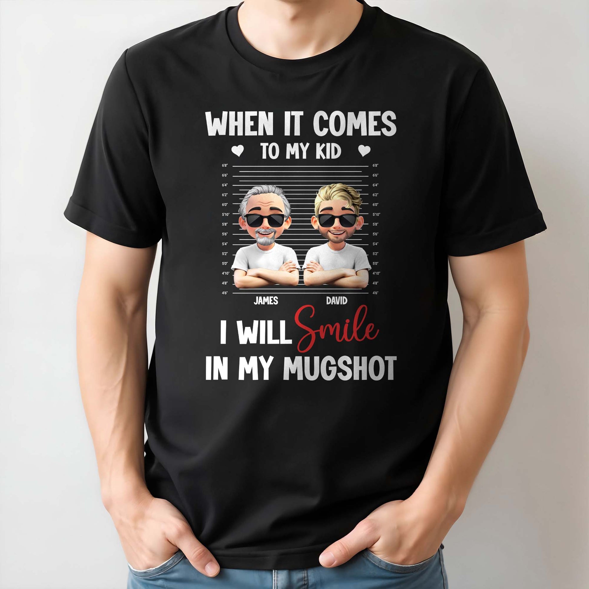 When It Comes To My Kid I Will Smile In My Mugshot, Caricature Figures