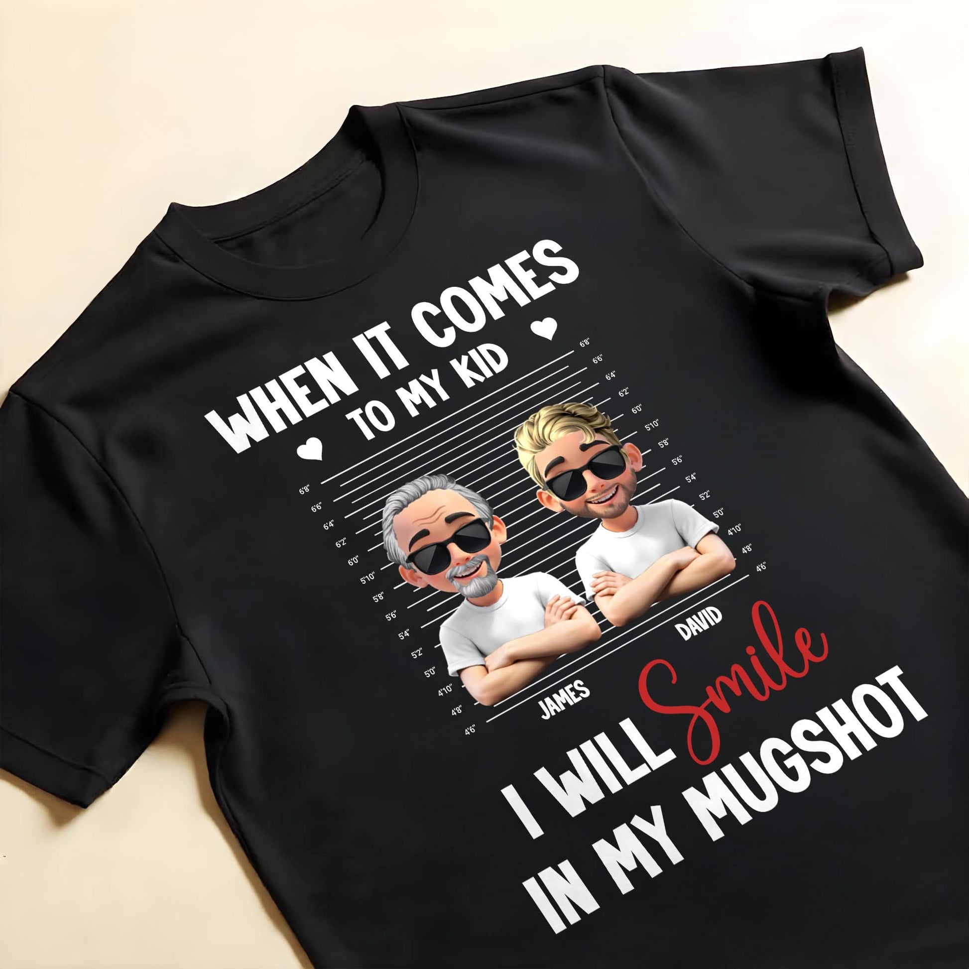 When It Comes To My Kid I Will Smile In My Mugshot, Caricature Figures