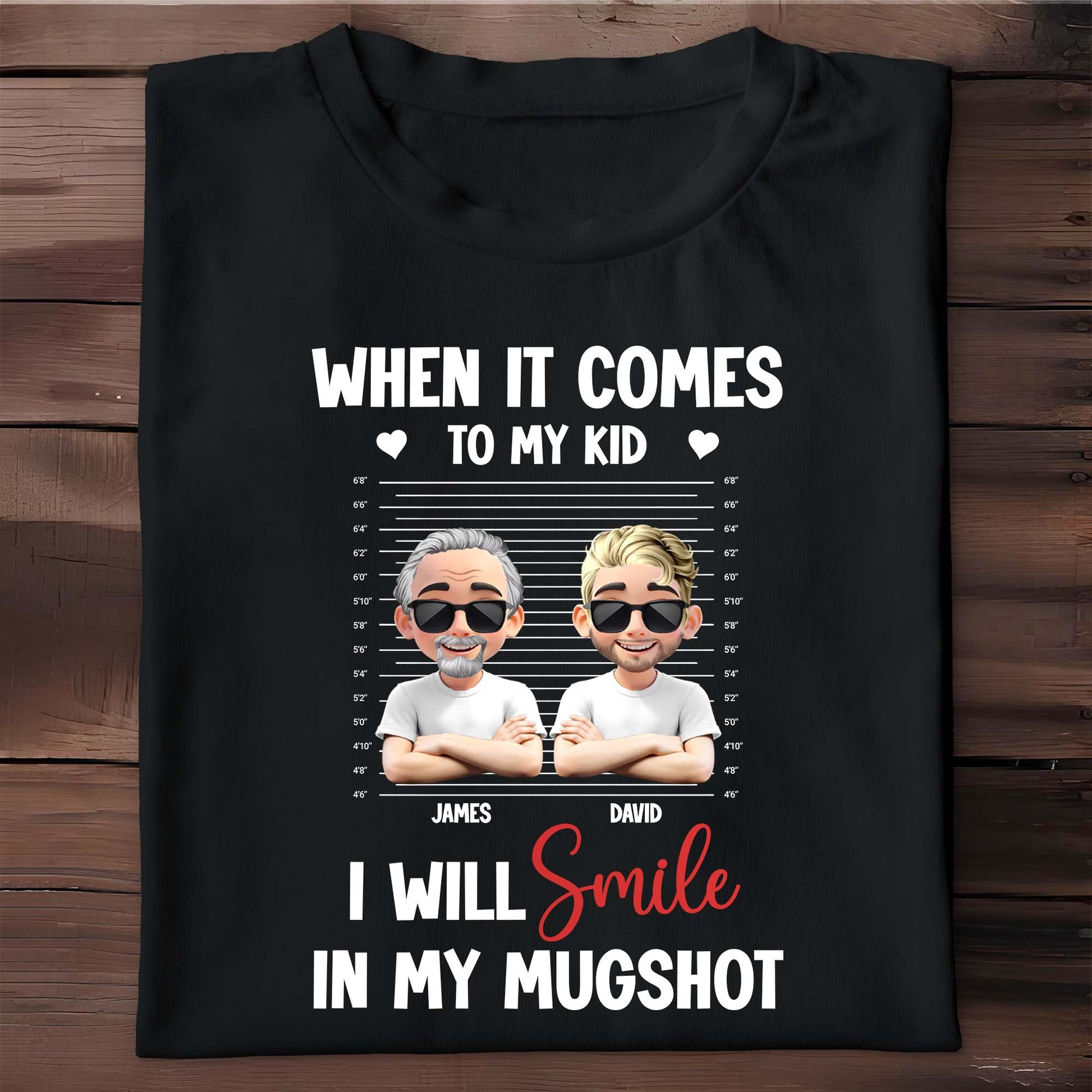 When It Comes To My Kid I Will Smile In My Mugshot, Caricature Figures