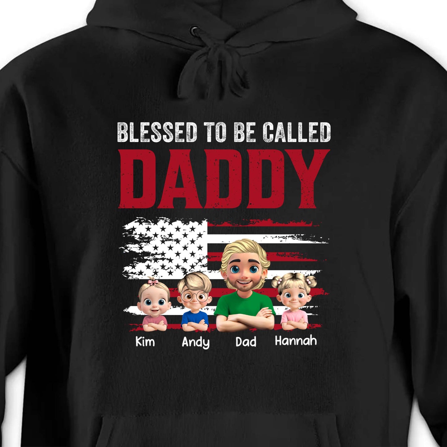 Blessed To Be Called Daddy, American Flag And Cartoon Figures