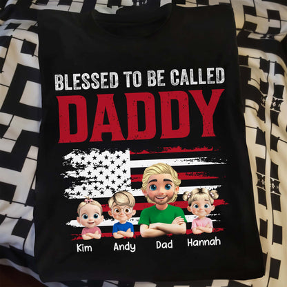 Blessed To Be Called Daddy, American Flag And Cartoon Figures