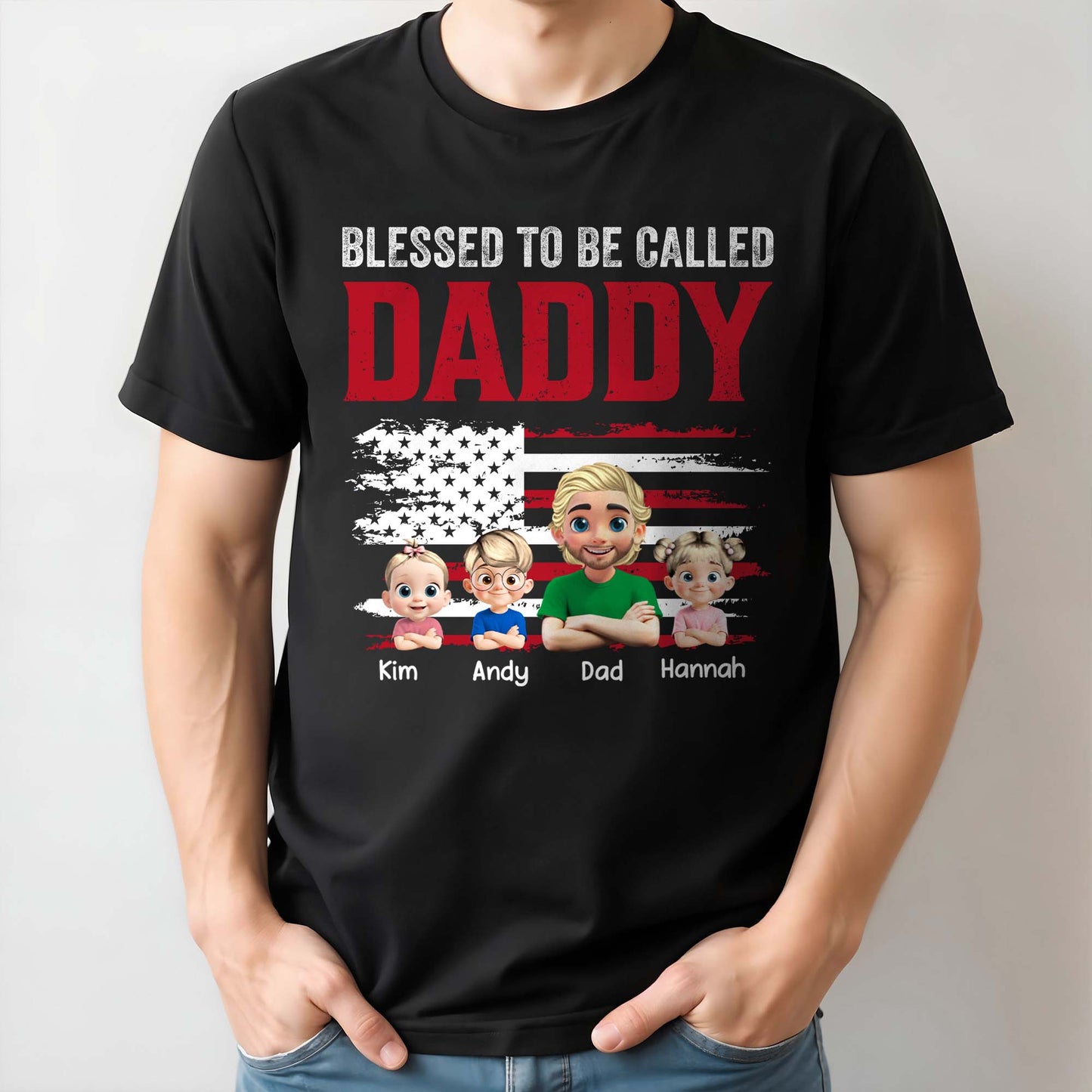 Blessed To Be Called Daddy, American Flag And Cartoon Figures