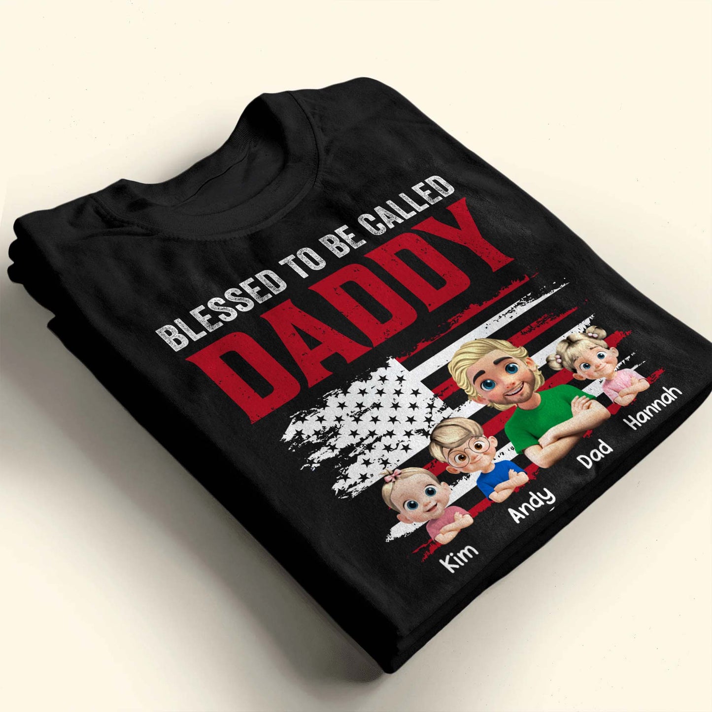 Blessed To Be Called Daddy, American Flag And Cartoon Figures