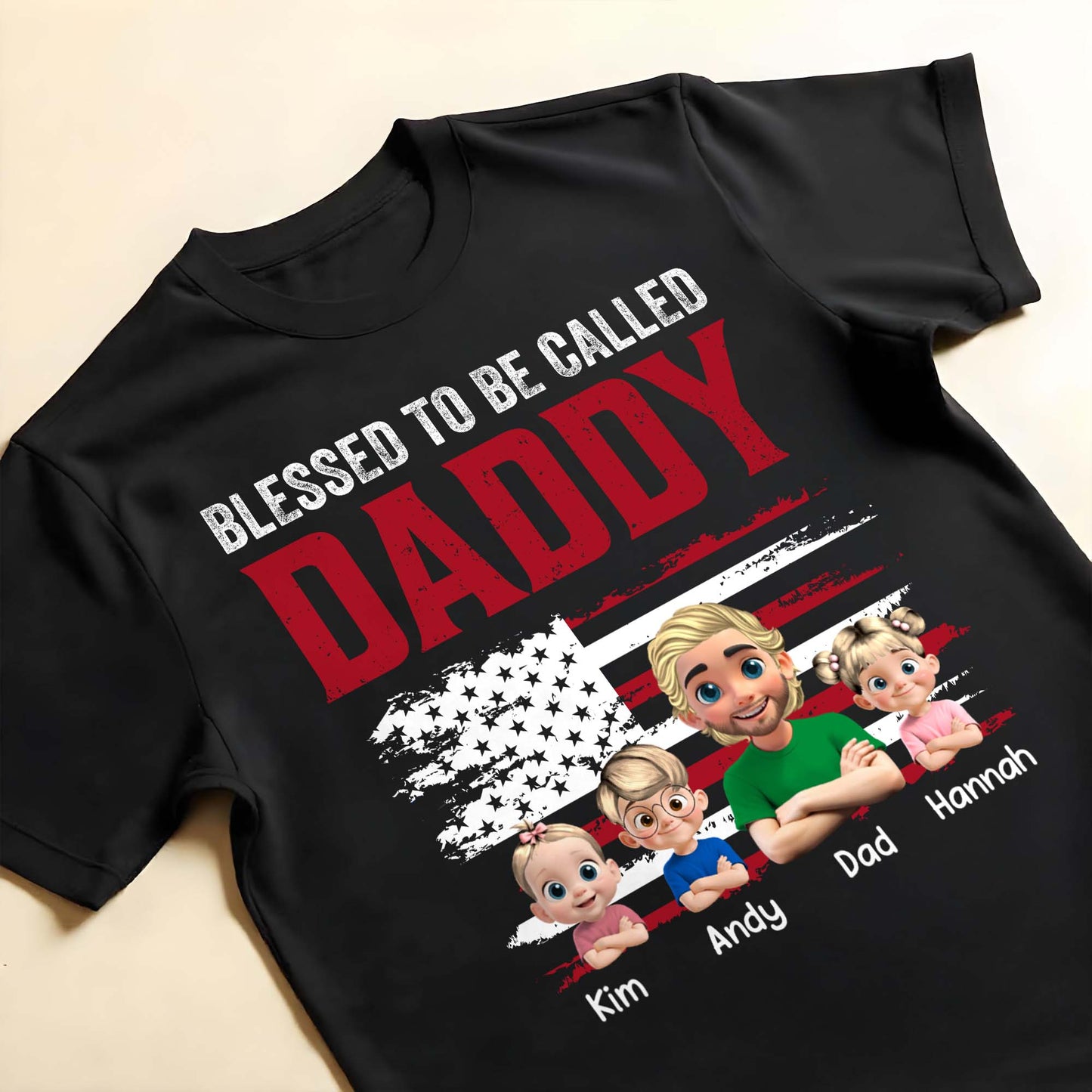 Blessed To Be Called Daddy, American Flag And Cartoon Figures
