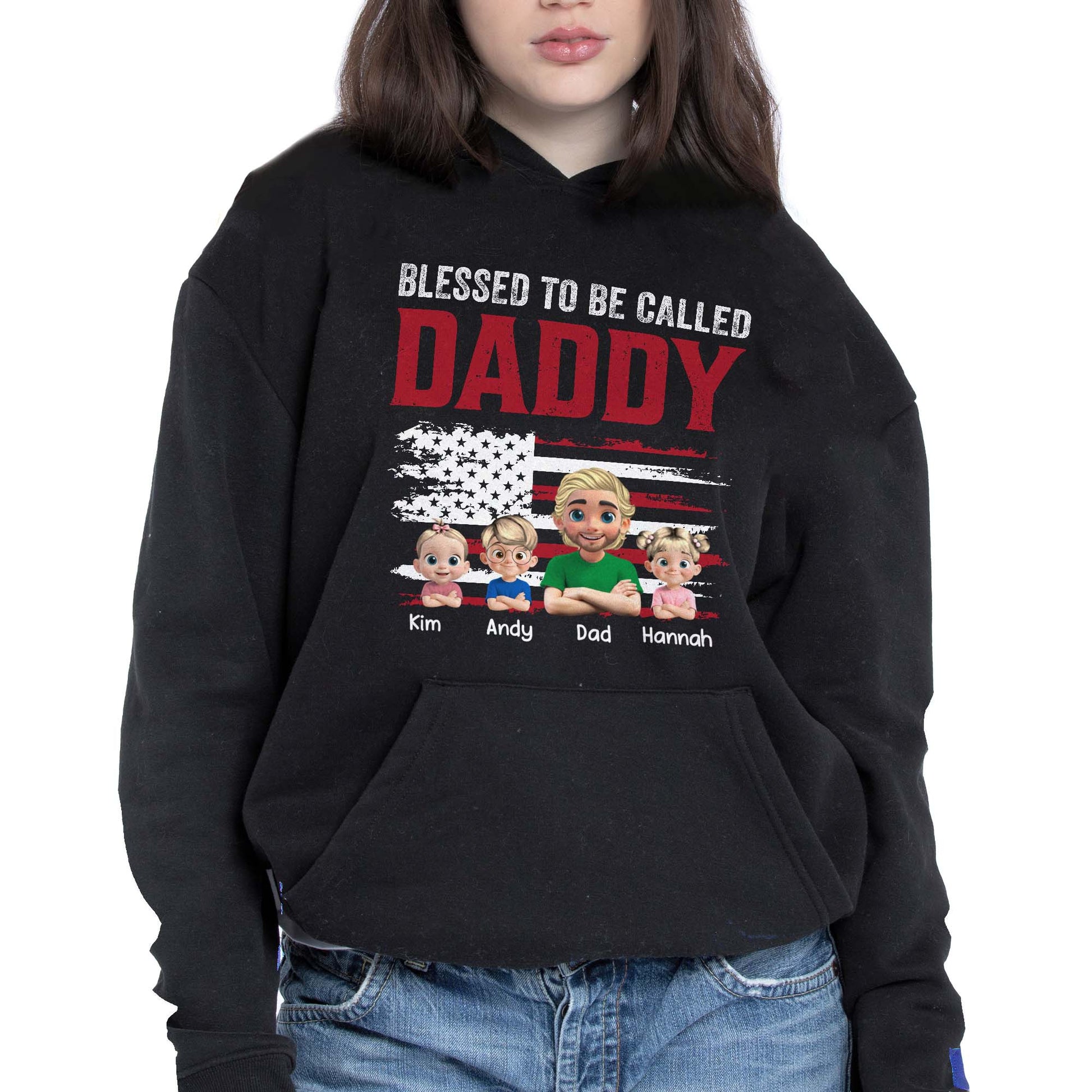 Blessed To Be Called Daddy, American Flag And Cartoon Figures