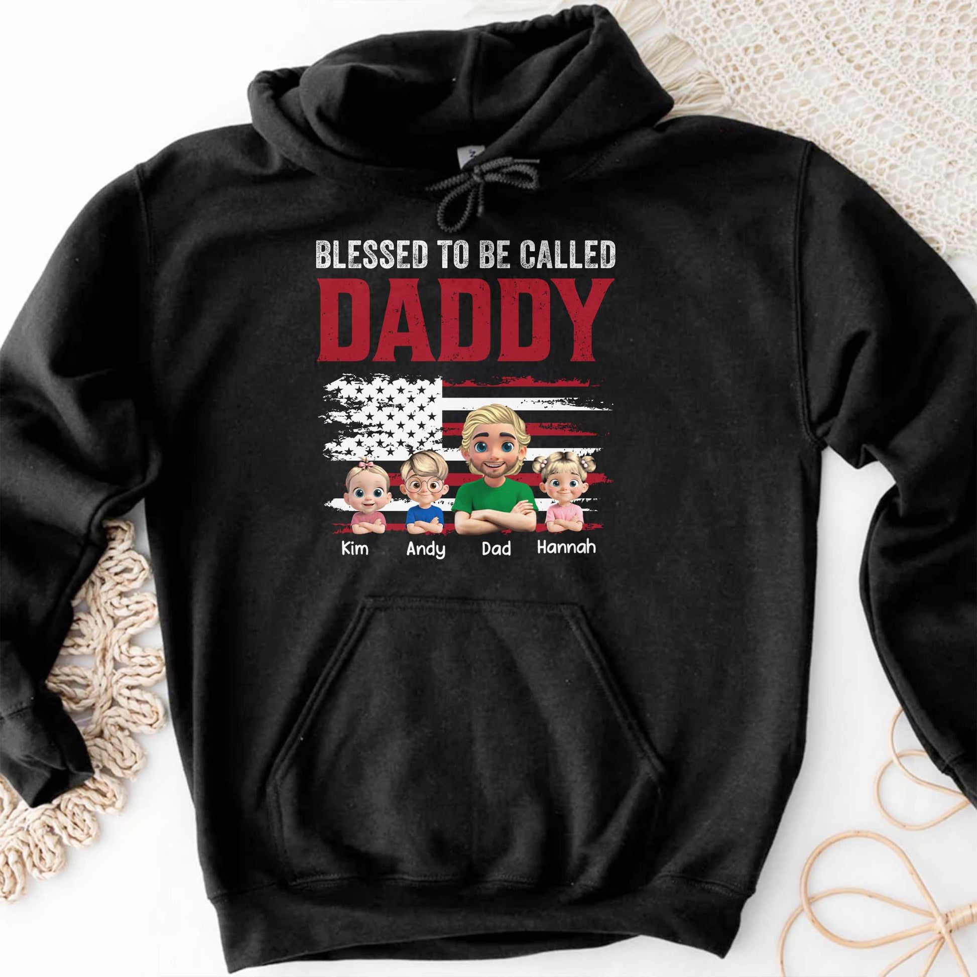Blessed To Be Called Daddy, American Flag And Cartoon Figures