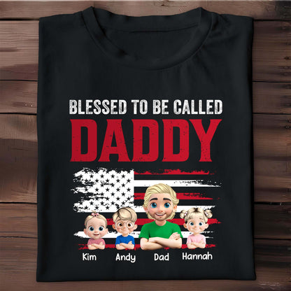 Blessed To Be Called Daddy, American Flag And Cartoon Figures