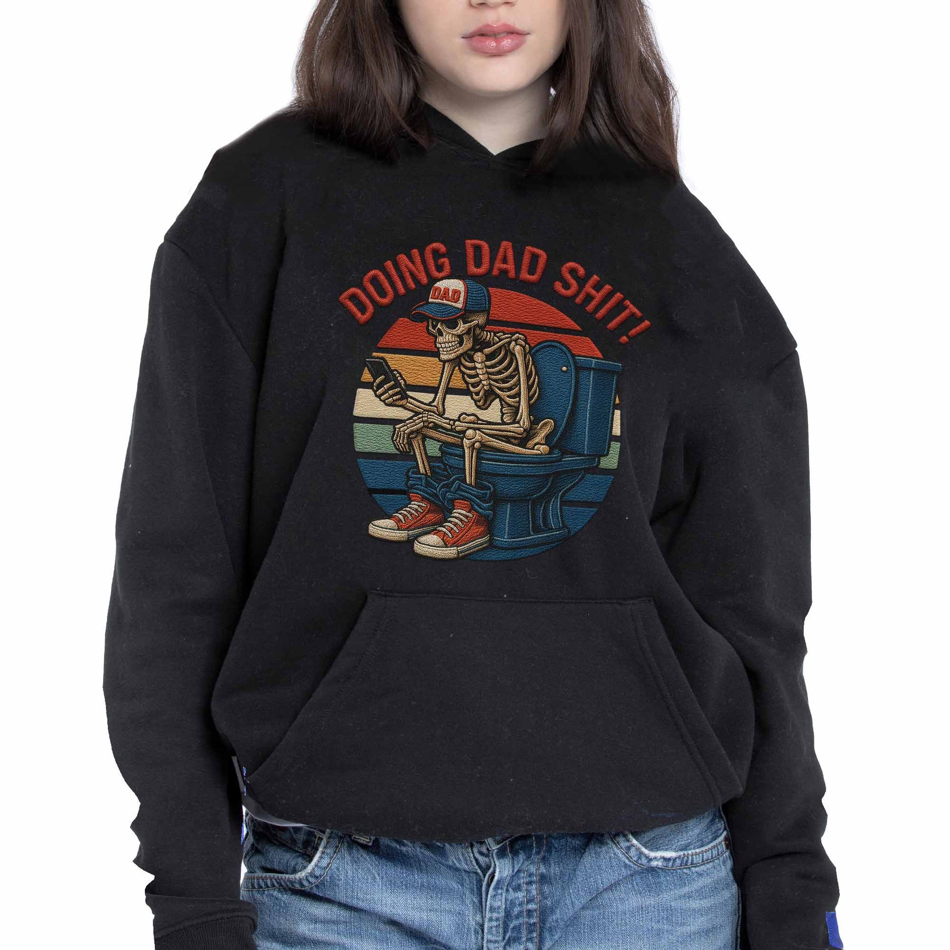 Doing Dad Shit, Skeleton On Toilet With Smartphone