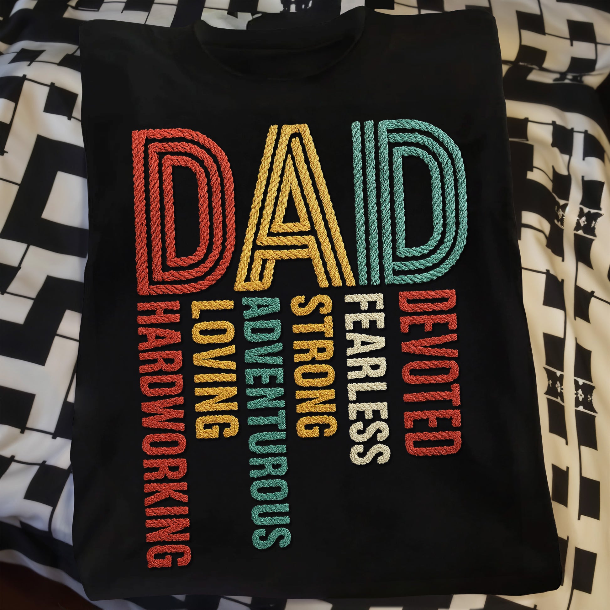 Dad: Devoted Loving Adventurous Strong Hardworking Fearless, Letter Design