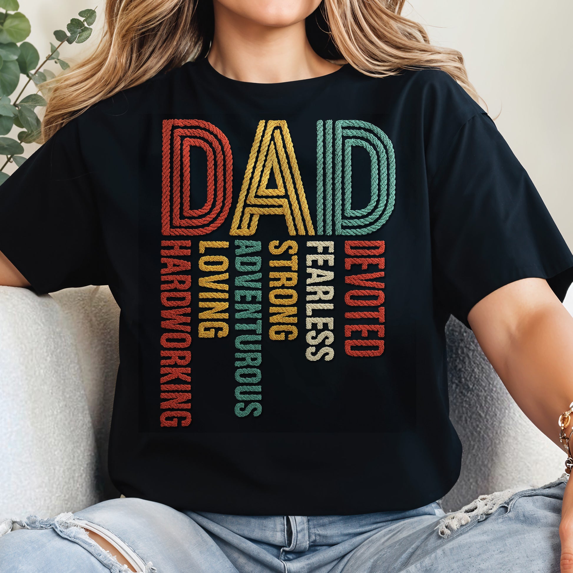 Dad: Devoted Loving Adventurous Strong Hardworking Fearless, Letter Design