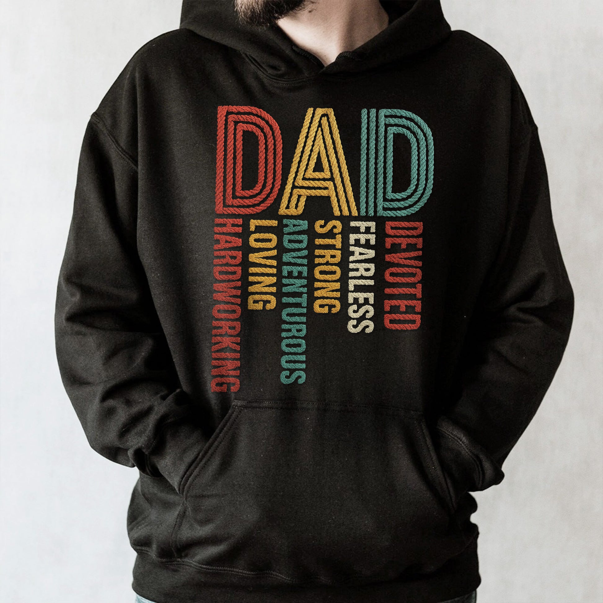 Dad: Devoted Loving Adventurous Strong Hardworking Fearless, Letter Design