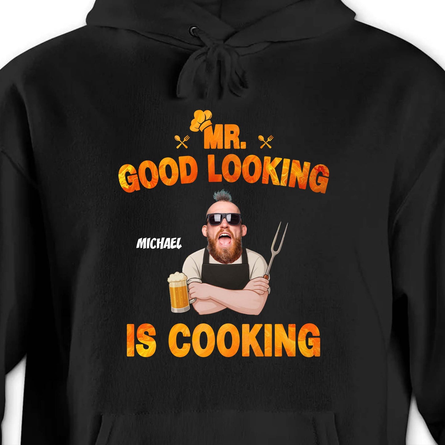 Mr. Good Looking Is Cooking, Bearded Man With Beer And Fork - Personalized Custom Unisex T-shirt, Hoodie - DAD187_BBAS