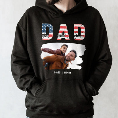 Dad, The Man The Myth The Legend, American Flag And Text