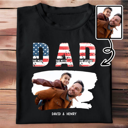 Dad, The Man The Myth The Legend, American Flag And Text