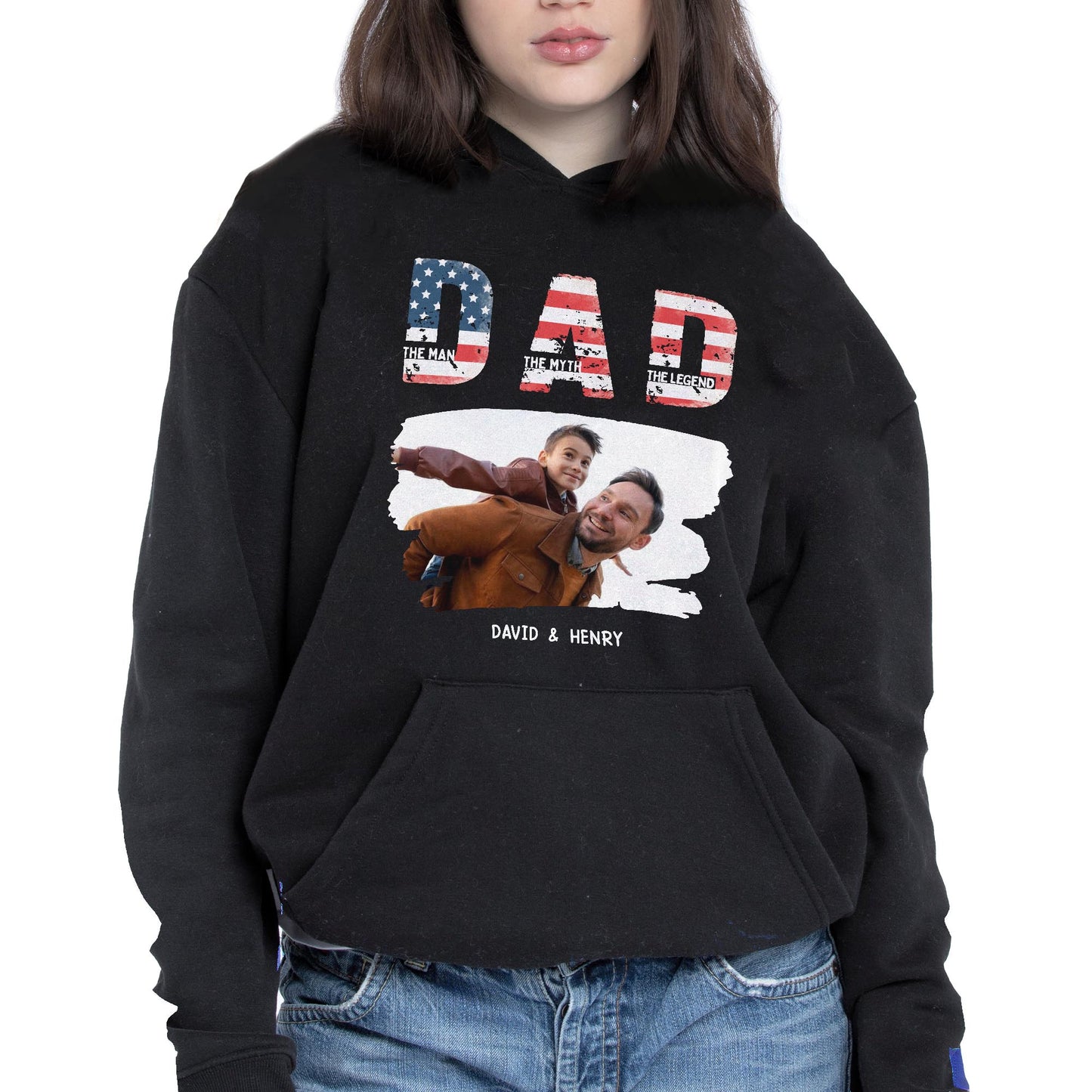 Dad, The Man The Myth The Legend, American Flag And Text