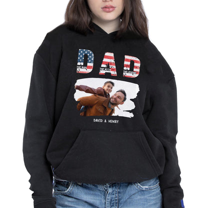 Dad, The Man The Myth The Legend, American Flag And Text