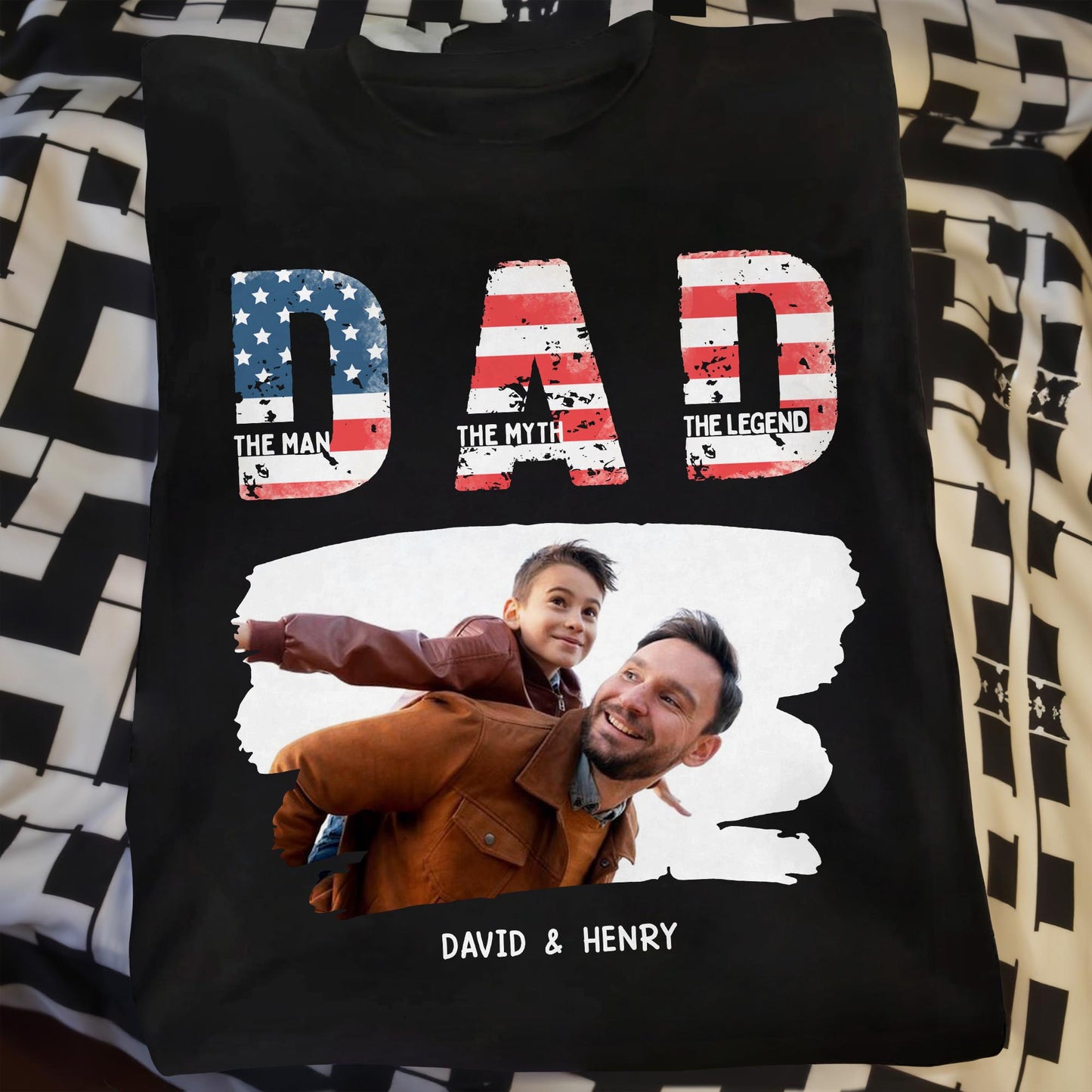 Dad, The Man The Myth The Legend, American Flag And Text