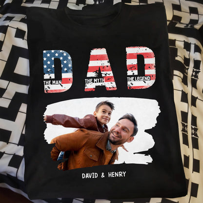 Dad, The Man The Myth The Legend, American Flag And Text