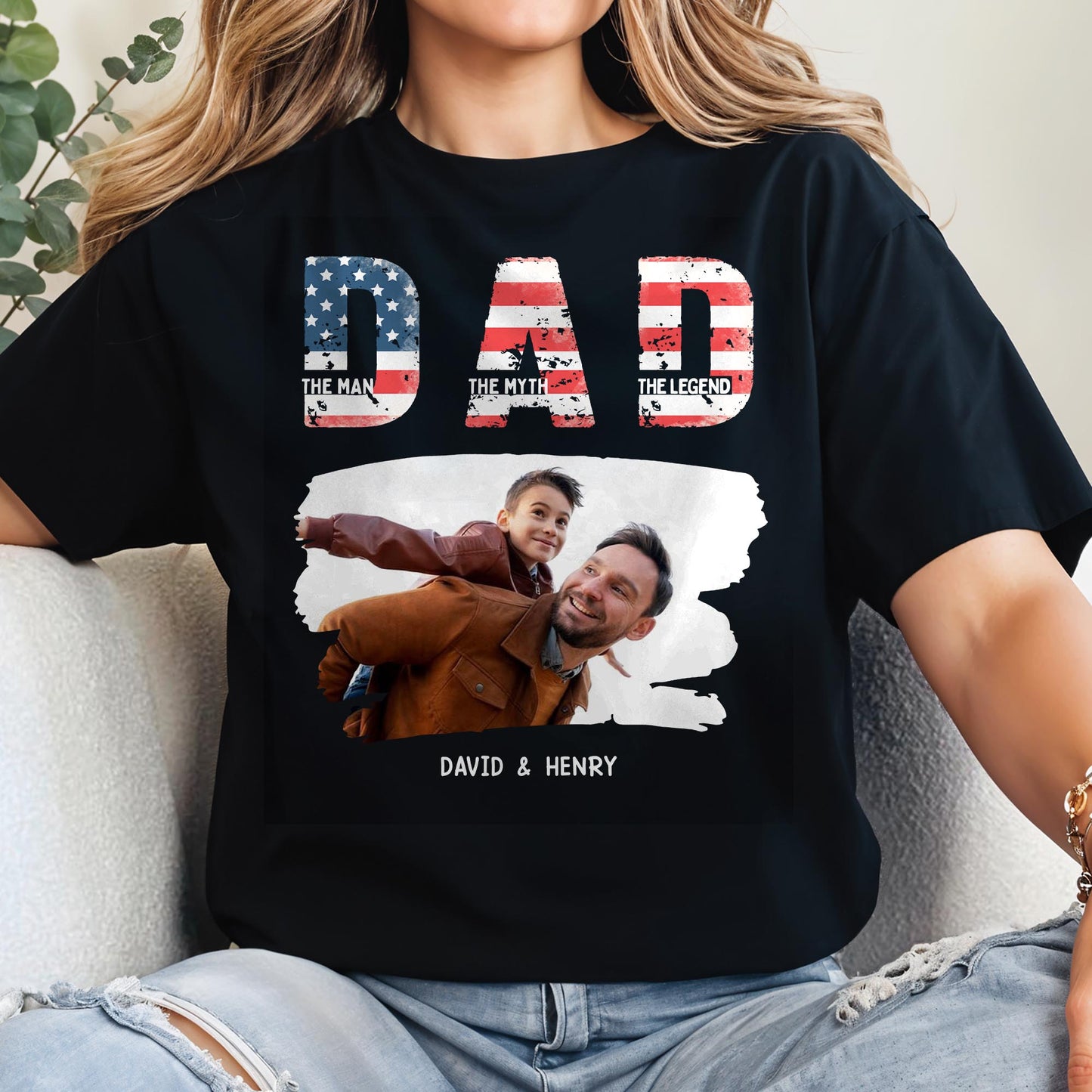 Dad, The Man The Myth The Legend, American Flag And Text