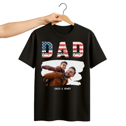 Dad, The Man The Myth The Legend, American Flag And Text