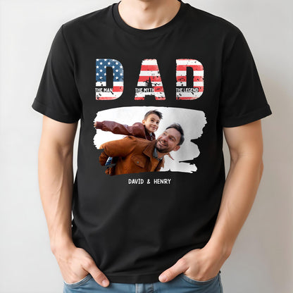 Dad, The Man The Myth The Legend, American Flag And Text