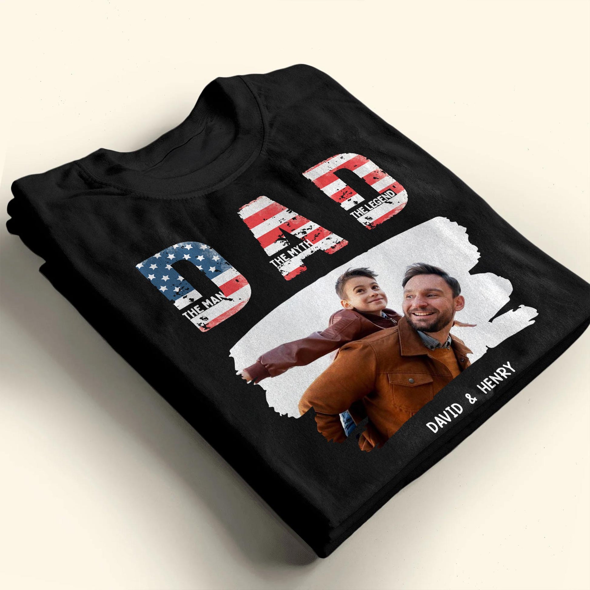 Dad, The Man The Myth The Legend, American Flag And Text