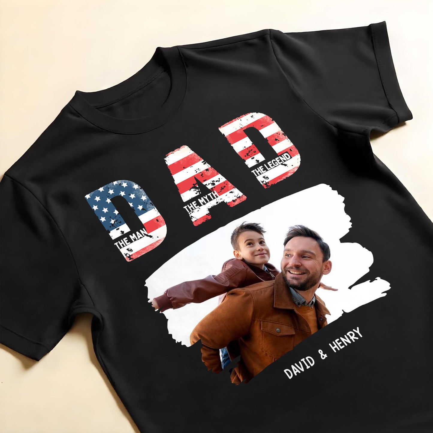 Dad, The Man The Myth The Legend, American Flag And Text