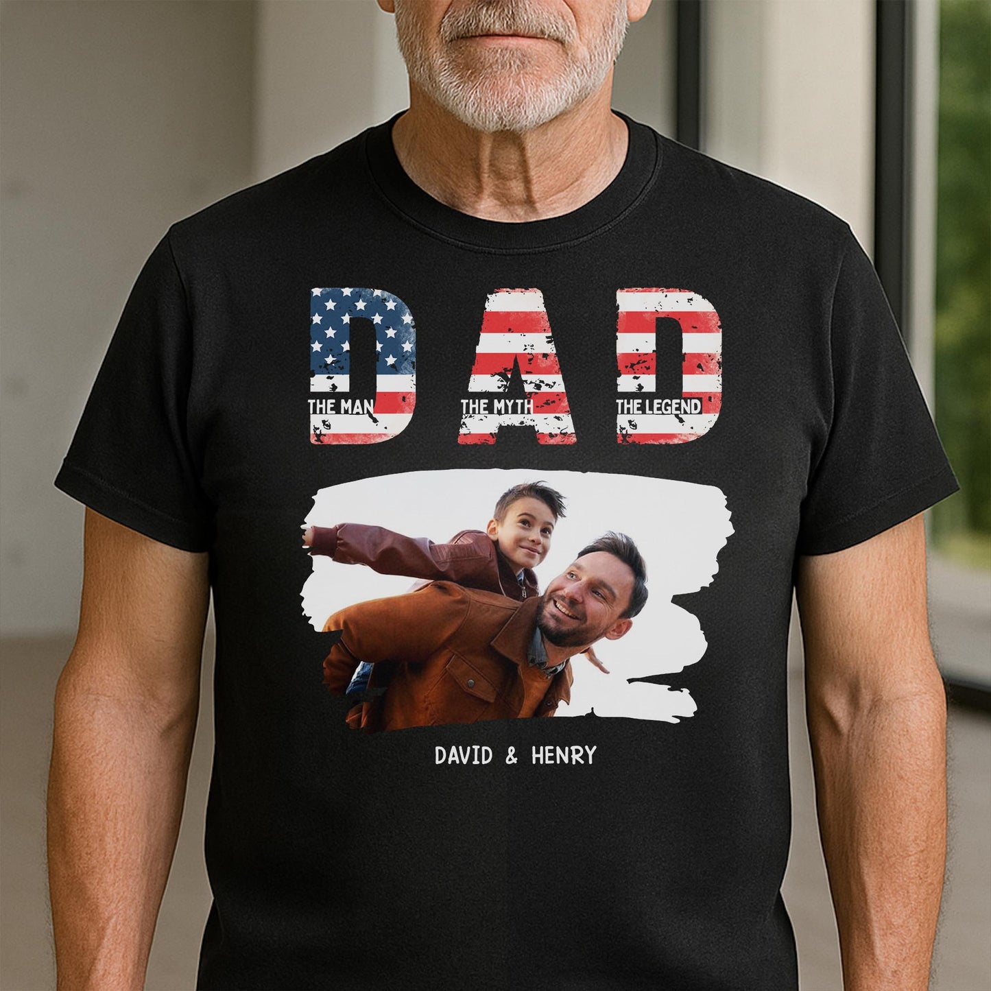 Dad, The Man The Myth The Legend, American Flag And Text