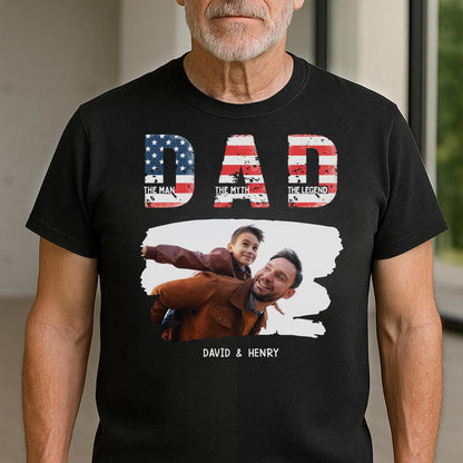 Dad, The Man The Myth The Legend, American Flag And Text