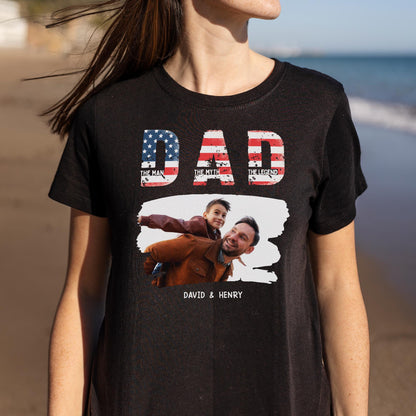 Dad, The Man The Myth The Legend, American Flag And Text