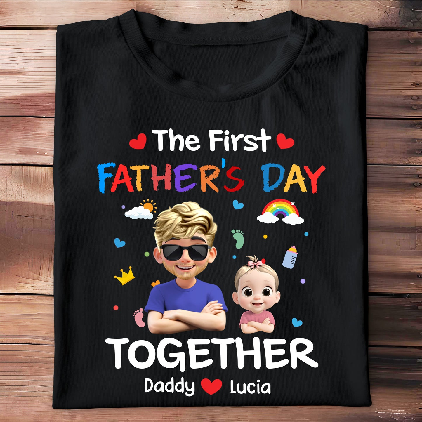 The First Father's Day Together, Cartoon Hearts And Rainbow