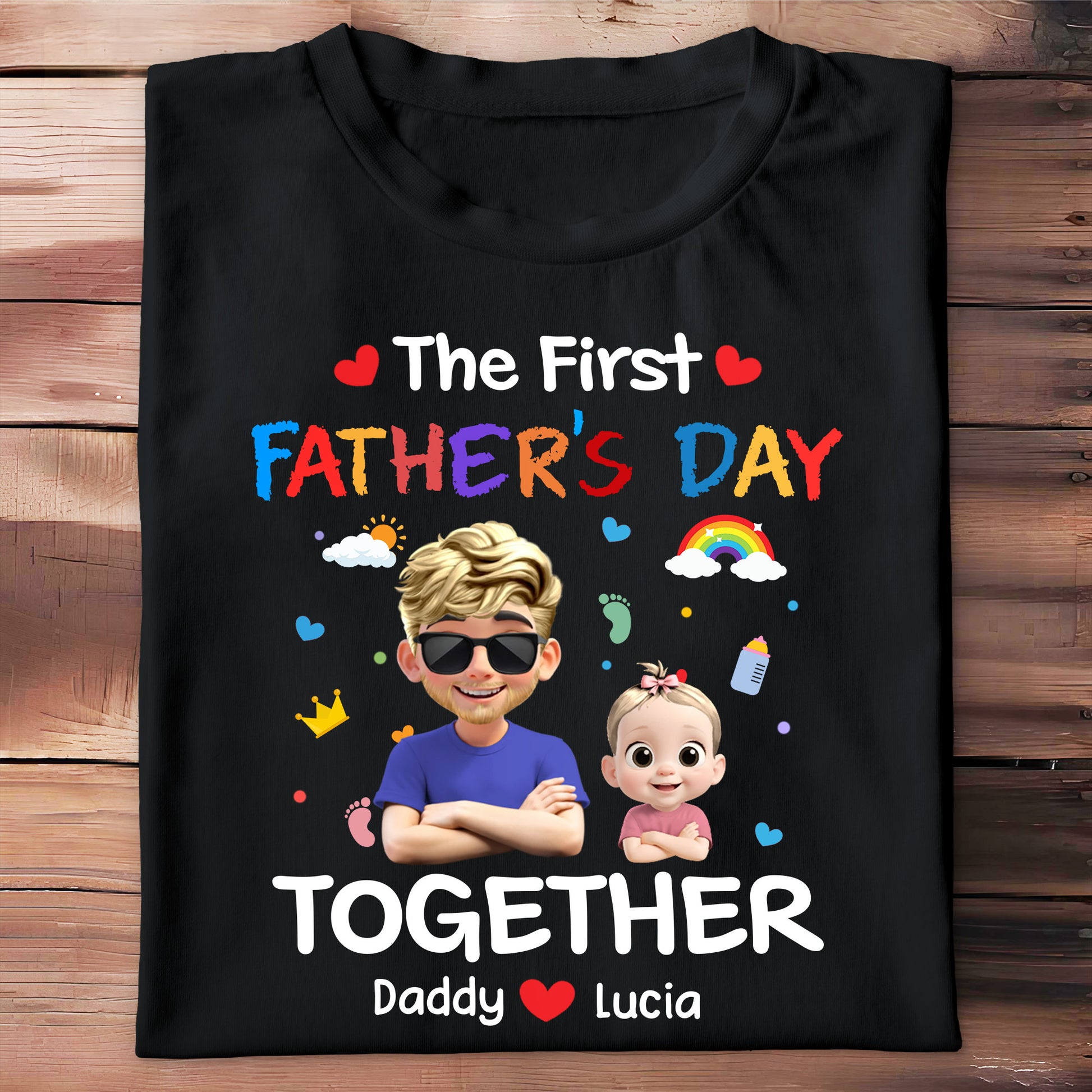 The First Father's Day Together, Cartoon Hearts And Rainbow