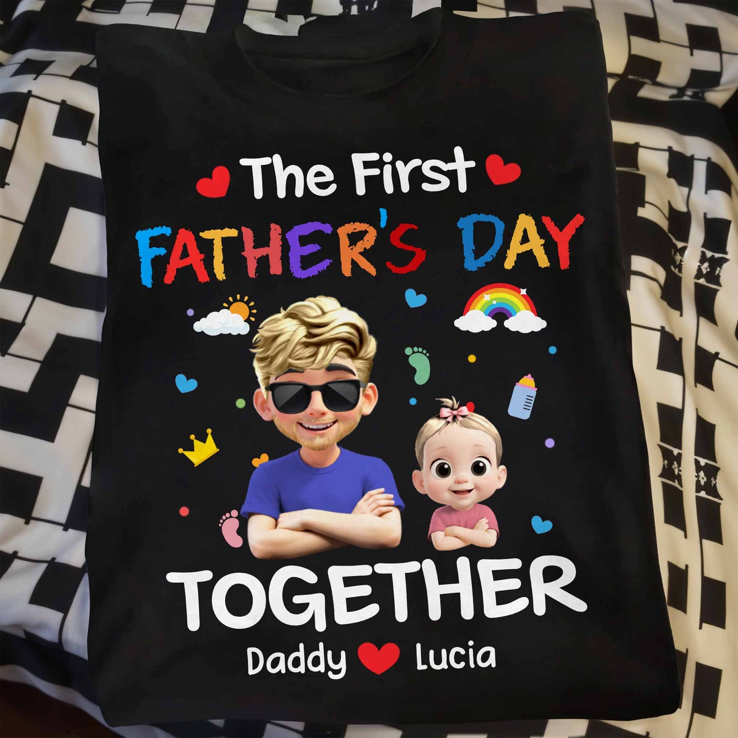The First Father's Day Together, Cartoon Hearts And Rainbow