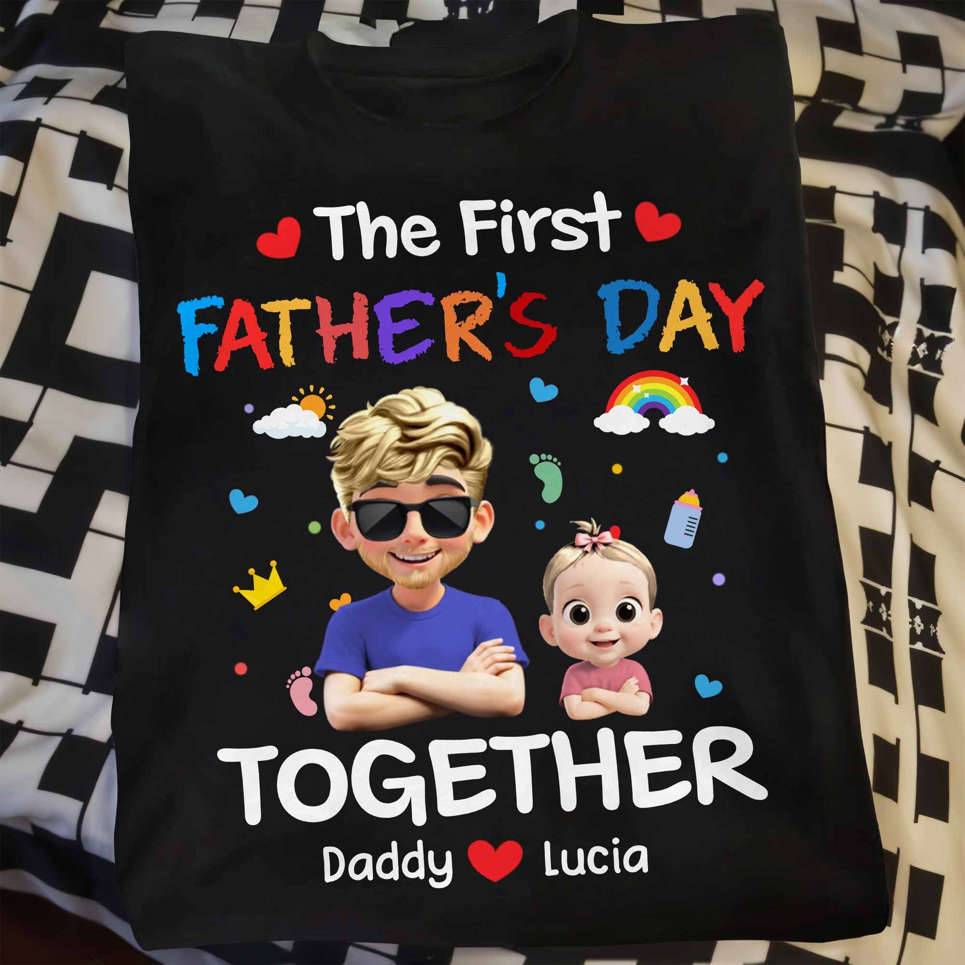 The First Father's Day Together, Cartoon Hearts And Rainbow