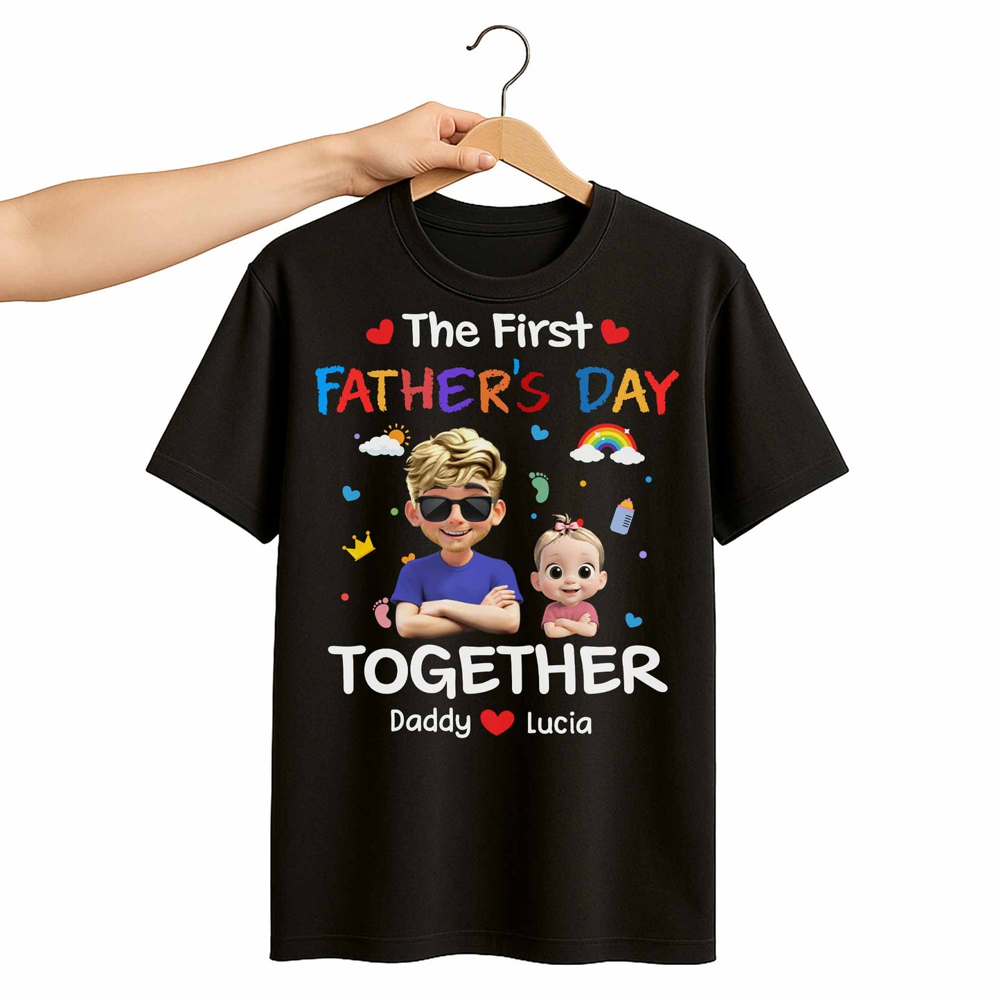 The First Father's Day Together, Cartoon Hearts And Rainbow