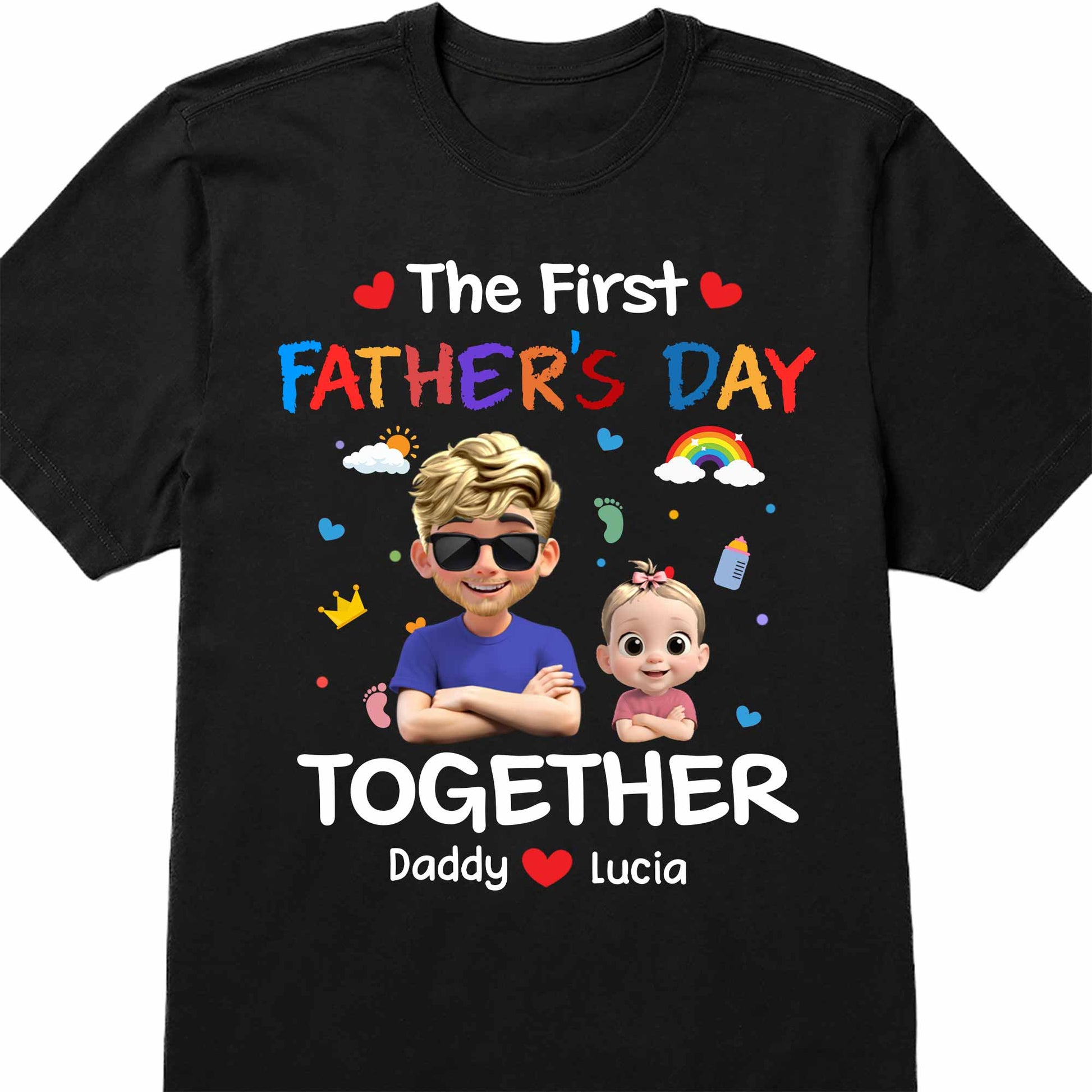 The First Father's Day Together, Cartoon Hearts And Rainbow